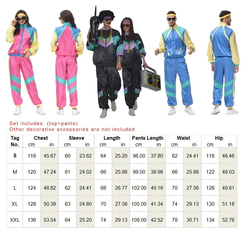 80s 90s Retro Disco Suit Adult Men Cosplay Party Stage Costume Fashion Color Matching Sportswear 241031