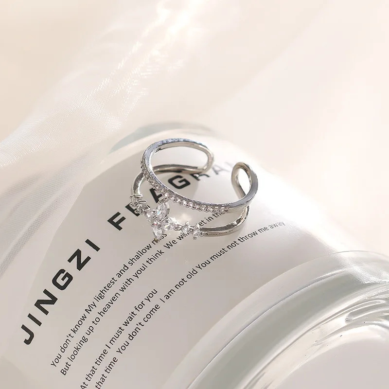 Vintage French Style Fashion Crystal Adjustable Ring for Women Original n Korean Girl Jewelry Accessories 241031