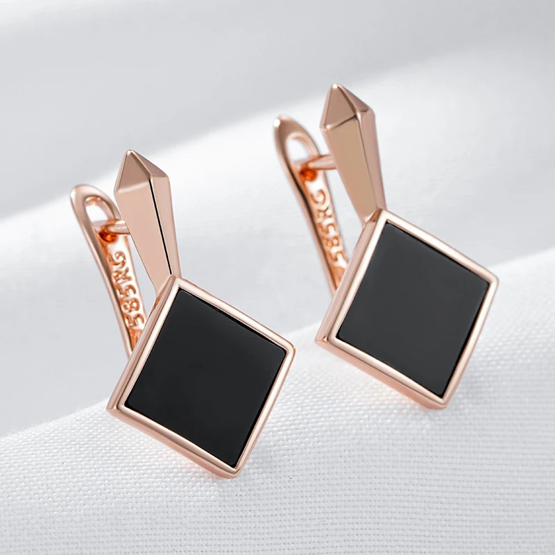 Kinel Square Black Stone Dangle Earrings for Women Fashion 585 Rose Gold Color Accessories High Quality Daily Fine Jewelry 241031