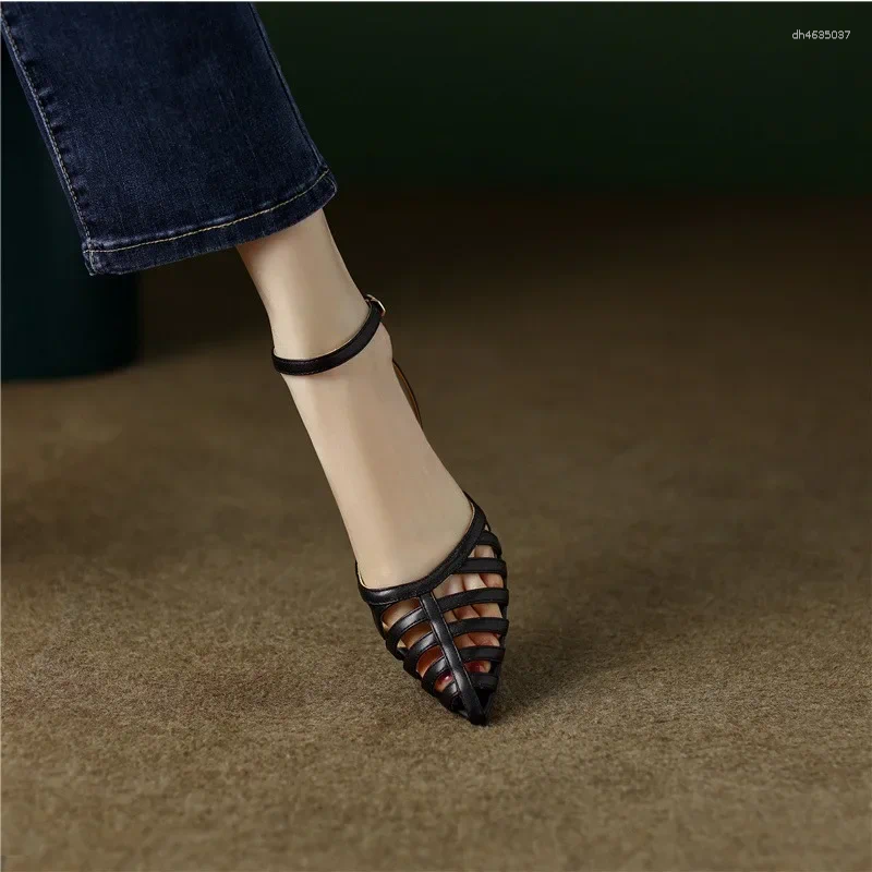 Sandals Nude Pointed For Women Summer Niche Design Women's One-e Button Hollow-out Roman High-heeled Shoes zhanyishengli