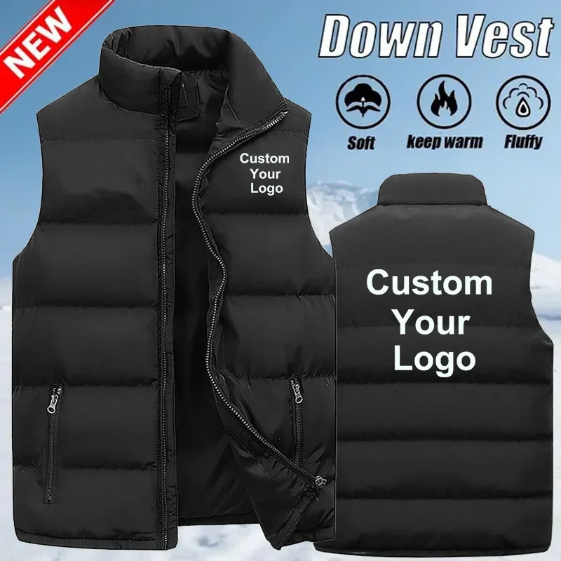 Mens Custom Your Zipper Warm Vest Casual Sports Stand Collar Sleeveless Jacket Winter Down 241024