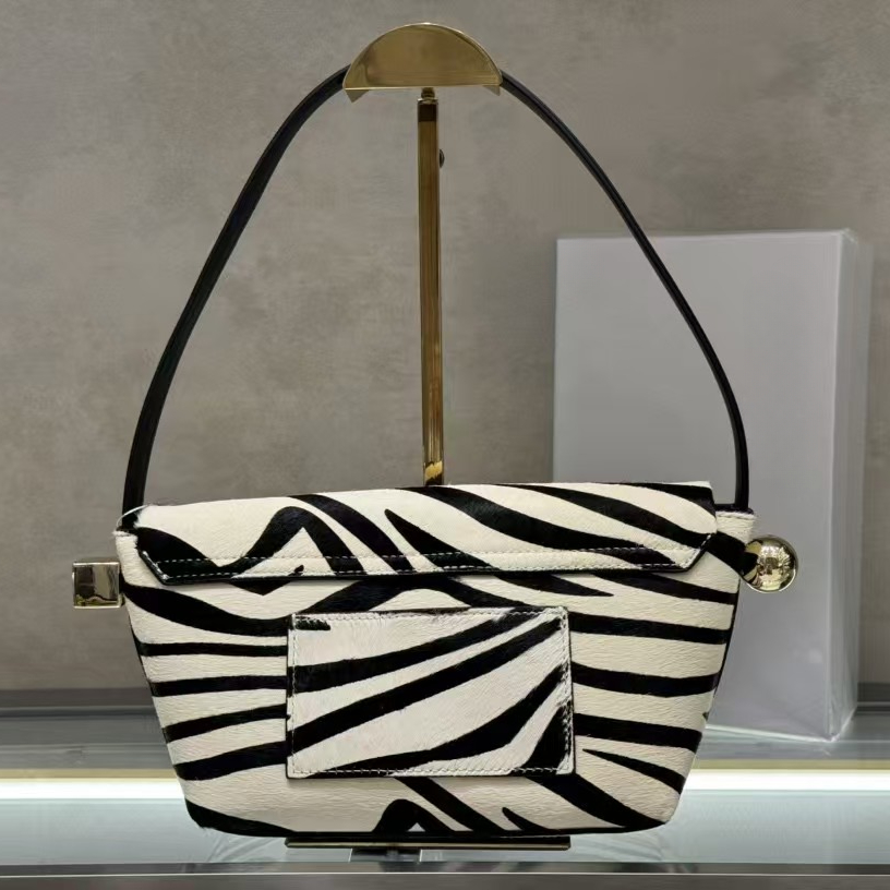 Latest Genuine Leather Top Handle Bags The Rond Carre Zebra-Stripe Horse Hair Shoulder Lady Fashion Underarm Purses And Handbags Designer Clutches Sli