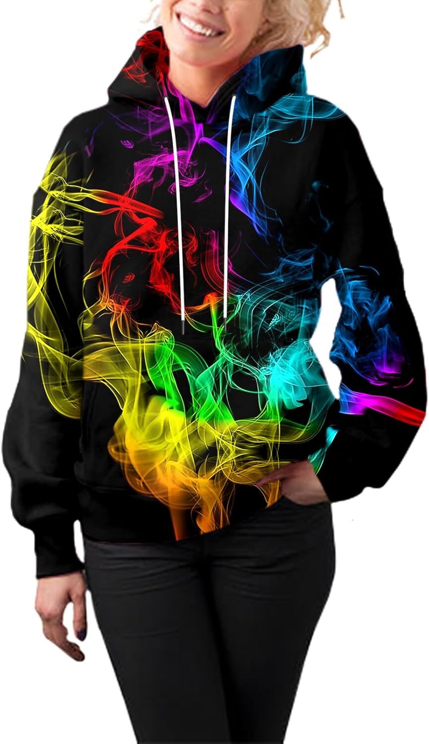 Hoodie for Mens Womens Unisex Novelty 3D Printed Hoodies Long Sleeve Sweatshirts for Men Women with Big Pockets Graphic Trendy Warmth cool