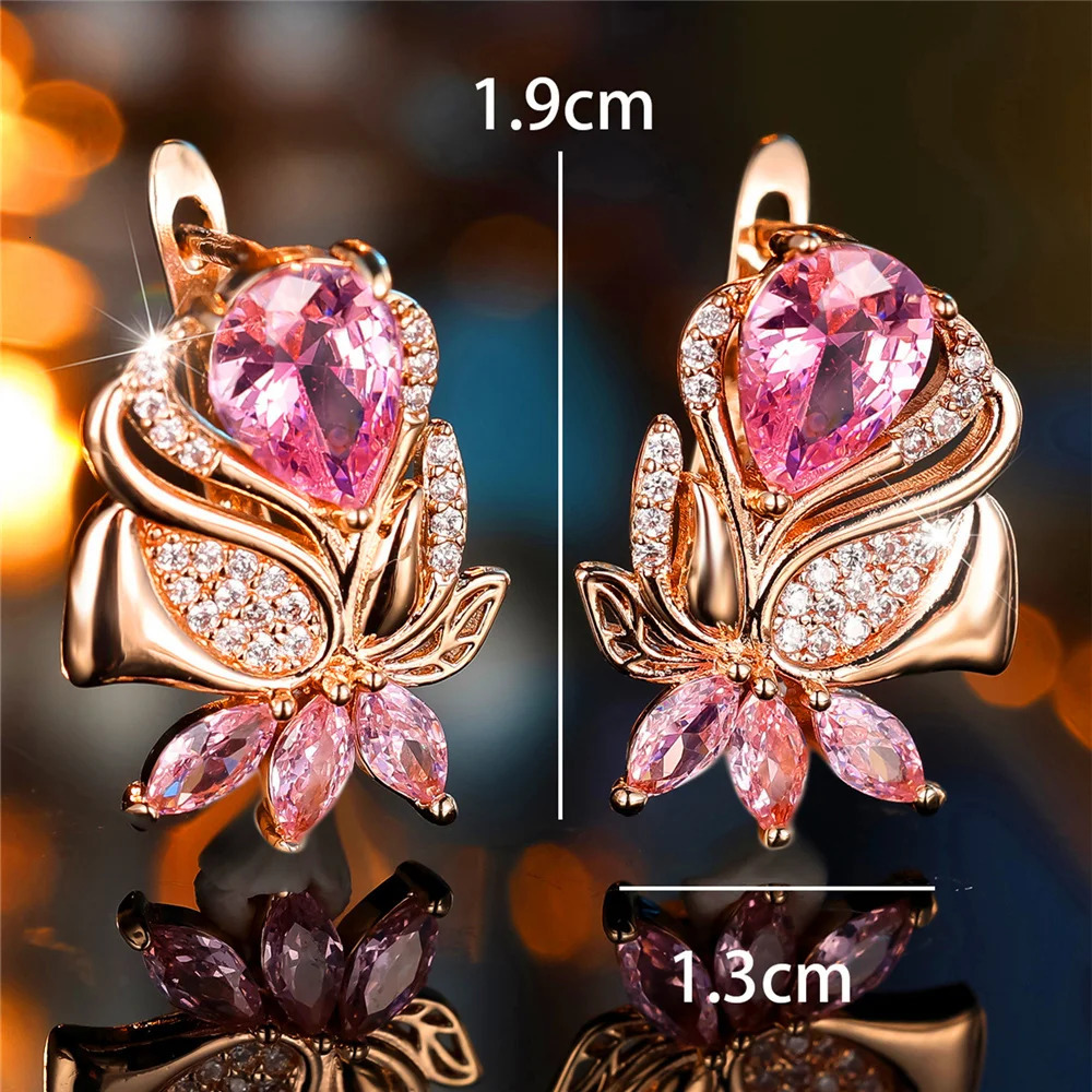 Female Pink Zircon Stone Hoop Earrings Fashion Gold Color Wedding Jewelry For Women 241031