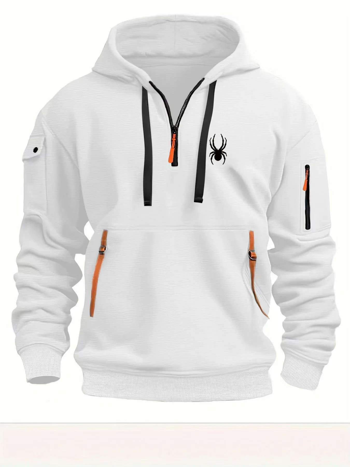 Mens fashion autumn and winter zipper multi pocket printed spider hoodie casual sports pullover street outdoor 241031