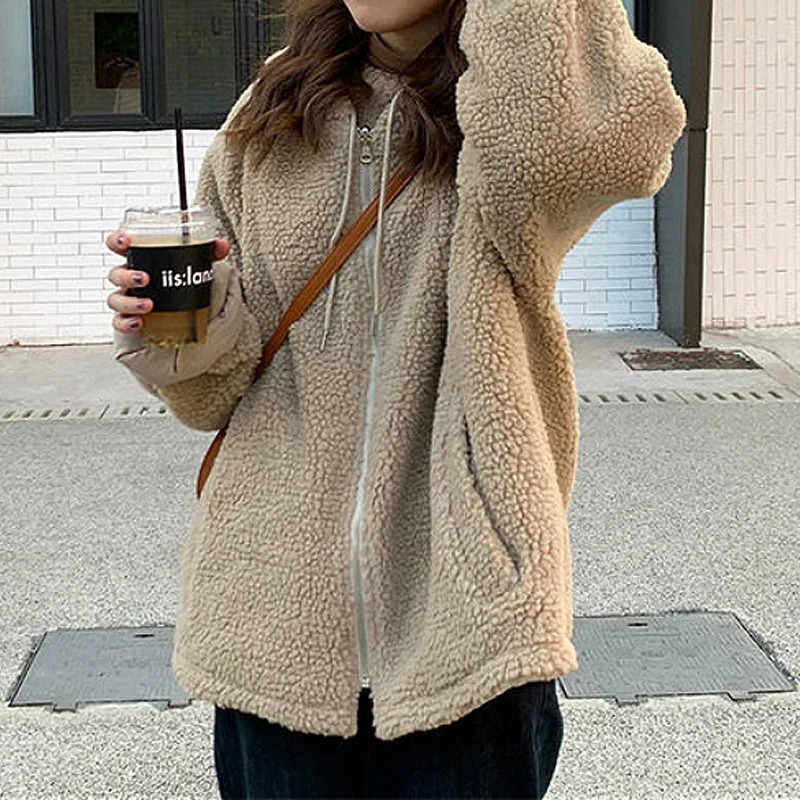 Autumn and Winter Soft Jacket Double sided Coat Womens Hooded Thick Coat Womens Warm Long Sleeve Top Parkas coat women 241031
