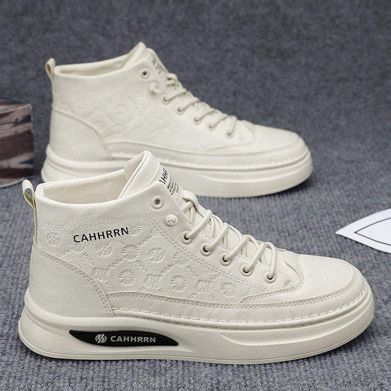 Men's high top new designer casual leather single foot men's shoes white sports flat shoes