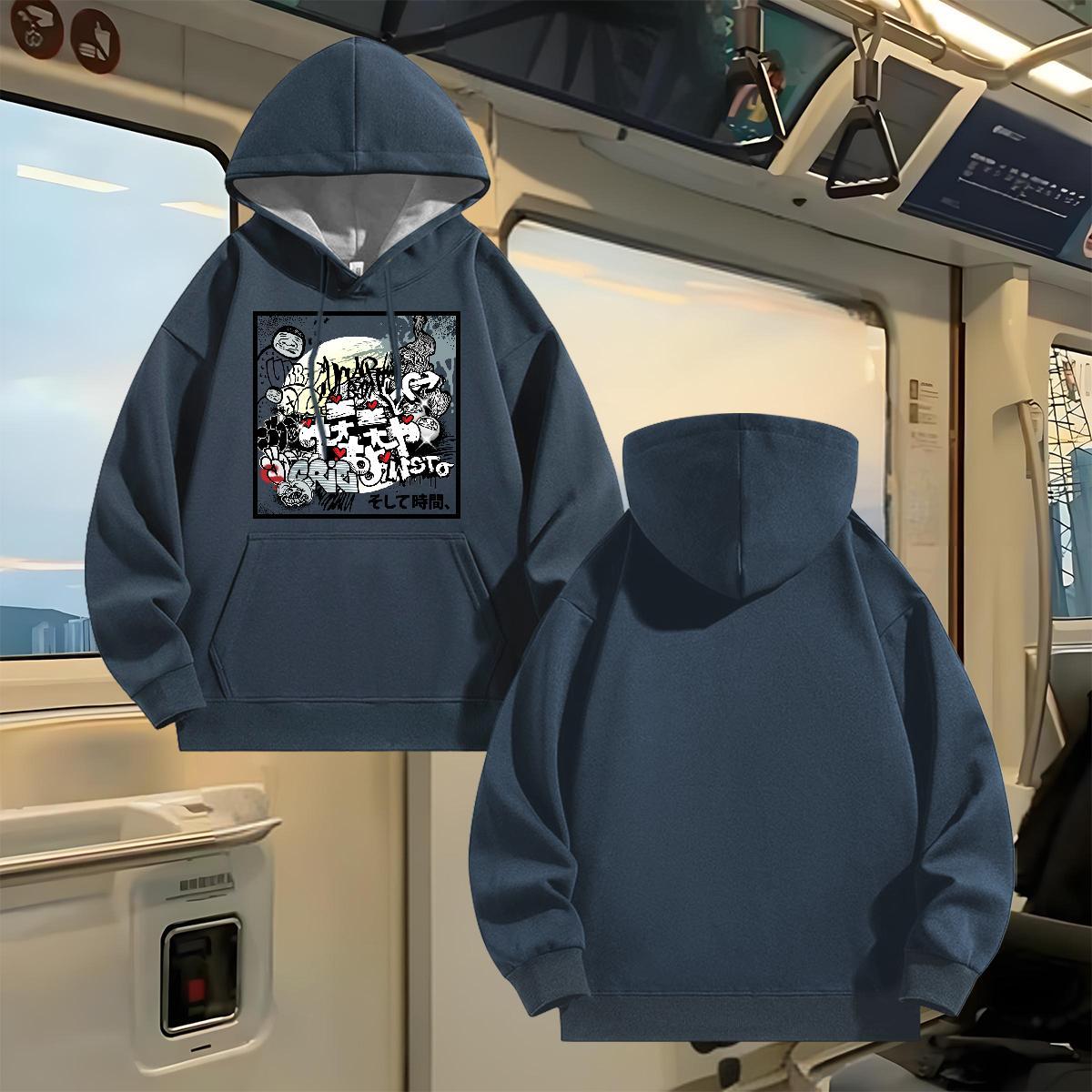 Casual New Hoodie For Man High Street Hip Hop Loose Men's Hooded Sweatshirt Breathable Soft Cartoon Printing S-3XL Tops Hoody Thick Fleece
