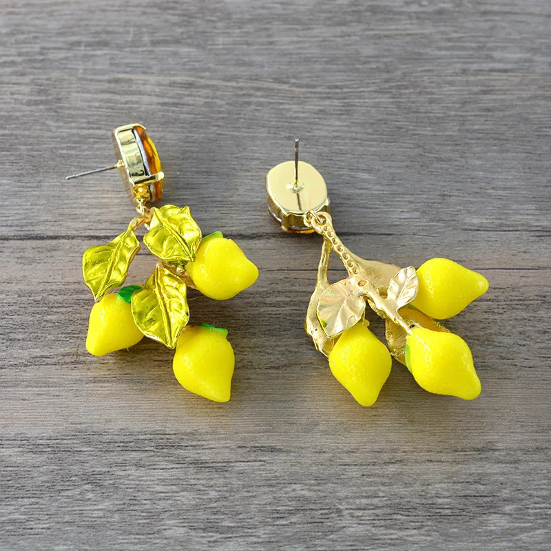 Fashion Summer Crystal Bohemian Lemon Fruit Womens Drop Earrings Yellow Leaf Earrings Pendant Baroque Statement Earrings Jewelry 241031