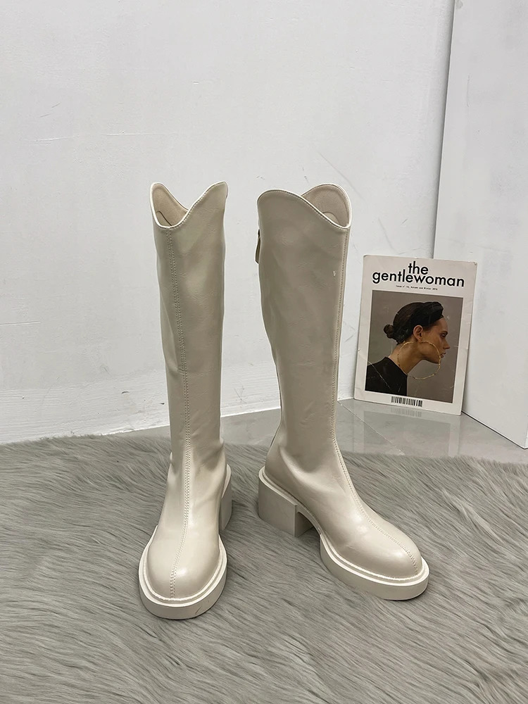 Women Boots Over Knee White Shoes Zipper Round Toe Boots-Women Clogs Platform Designer Over-the-Knee High Heel 2021 Autum 241106