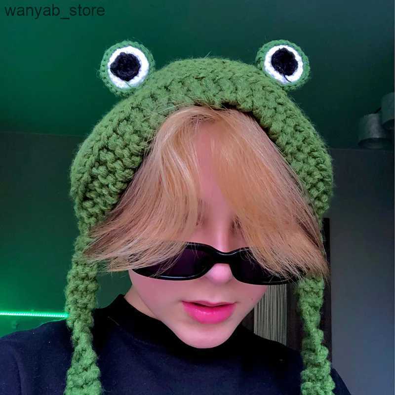 Wide Brim Hats Bucket Hats Winter Women Cute Green Frog Hat Crochet Knitted Hat Costume Beanie Hats Cap Women Gift Hip-hop Cap Photography Prop Party 