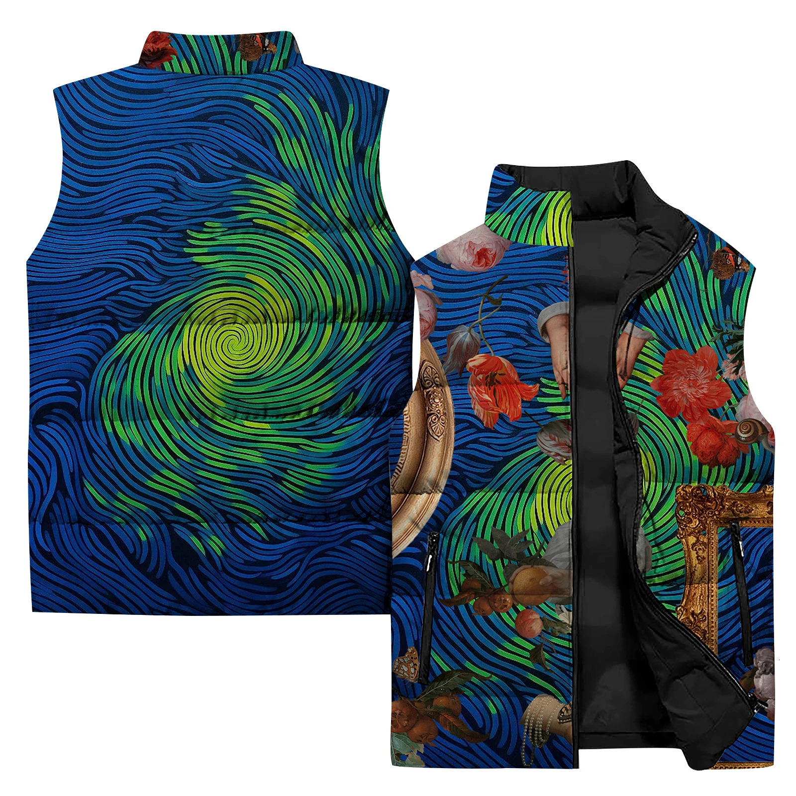 Vintage Vests for Men Vest Warmth Durable Man Jackets 3D Printing Mens Clothing Trend Clock Retro Butterfly Fashion Working 241031