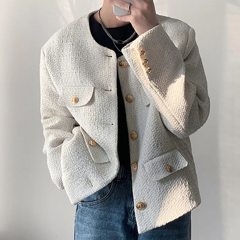 IEFB mens casual round neck solid color pocket mens short jacket Korean fashion mens spring collection 9C4865 241031