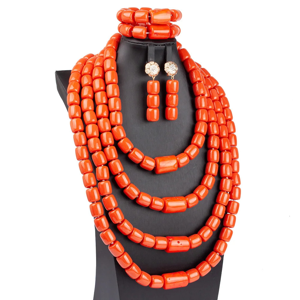 n African Wedding Jewelry Set High Quality Artificial Coral Beads Womens Belly Necklace Nigeria Bridal Party Gift 241031