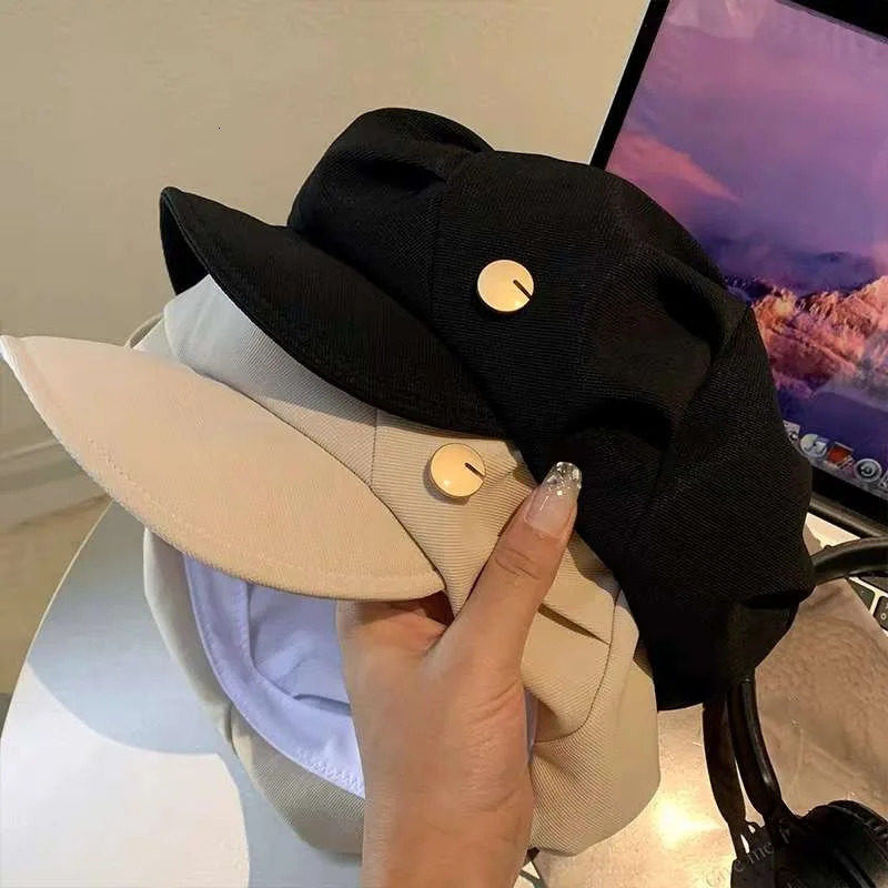 Vintage Octagonal Hat Solid Color Pleated Berets Artist Painter spaper Cap Winter Autumn Casual Street Brim Caps 241031