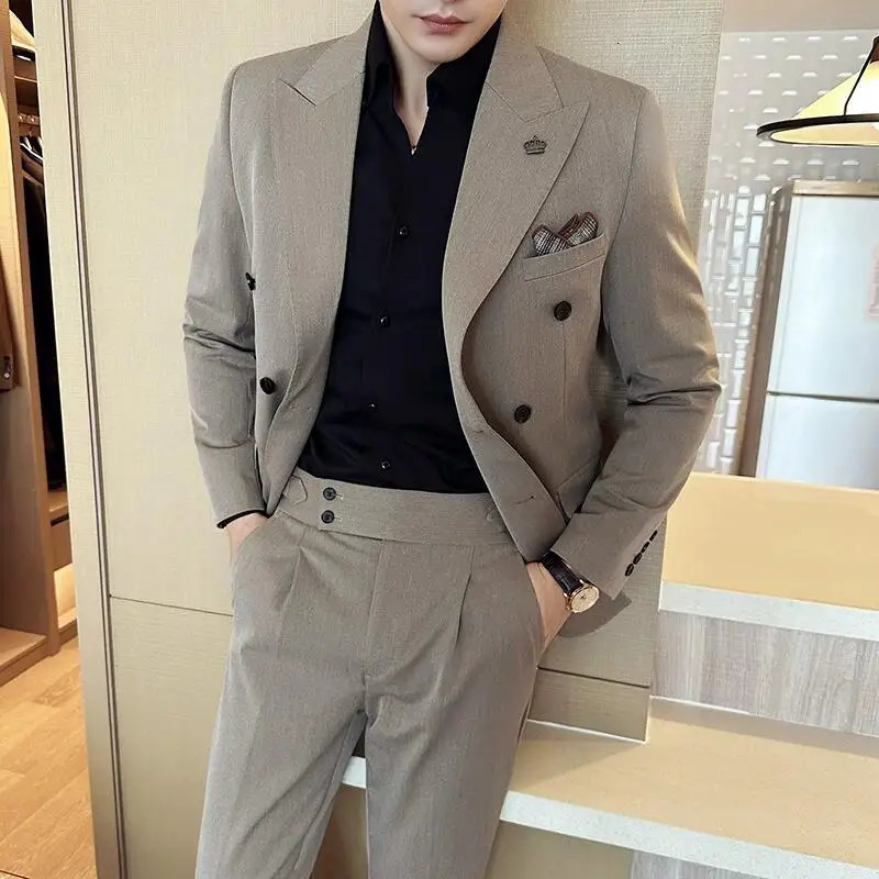 Blazer Trousers Fashion Double Breasted n Slim Mens Suit Italian Style Wedding Social Party Tuxedo 2 Piece Set 241031
