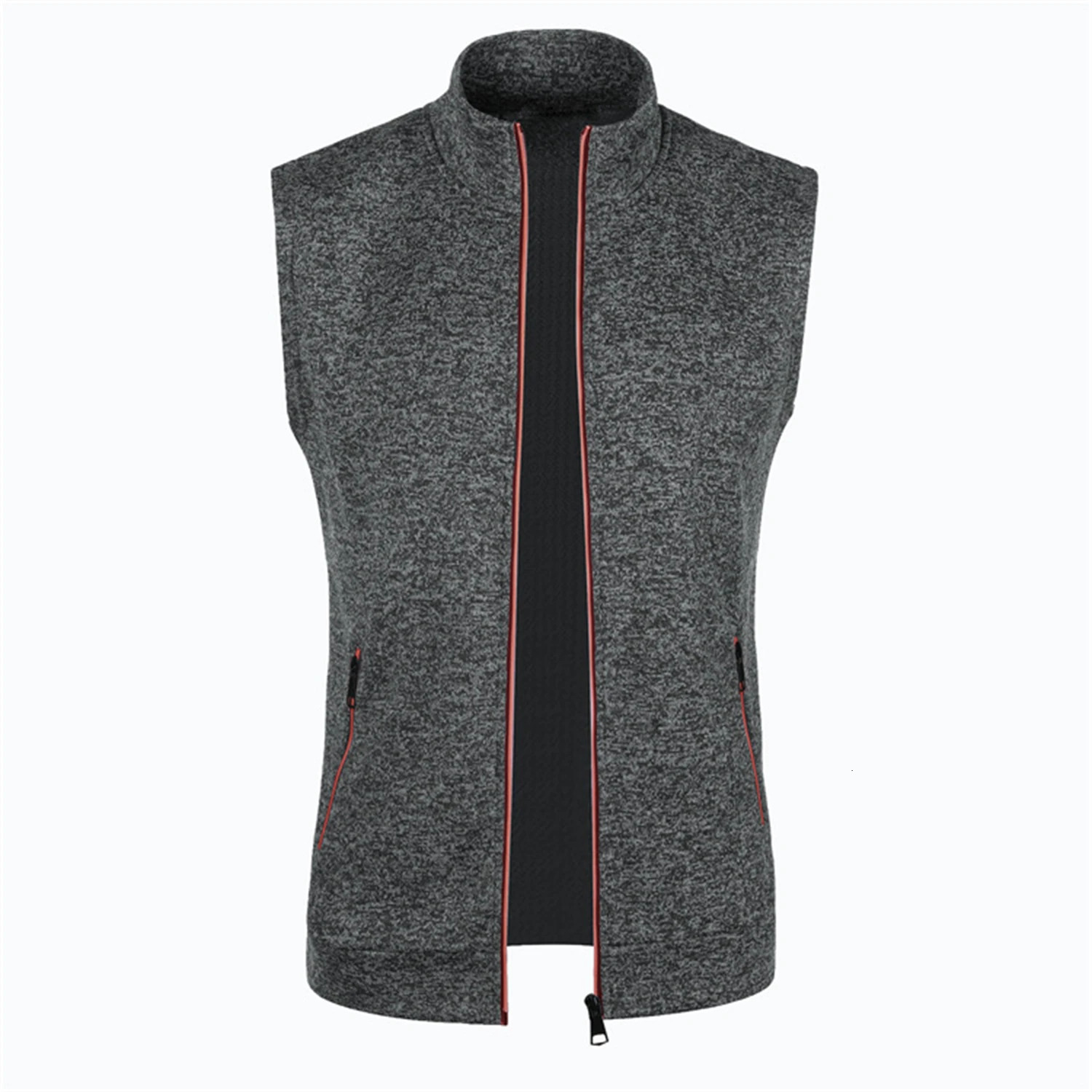 Autumn and winter mens knitted velvet fashion casual top zipper vest sleeveless high neck fleece solid color wear 241031