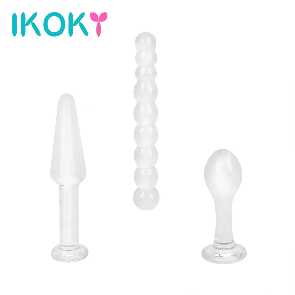 IKOKY 3Pcs Crystal Anal Dildo Beads Glass Butt Plugs Ball Penis Female Masturbate Sex Toys for Adult Women Men Gay 241031