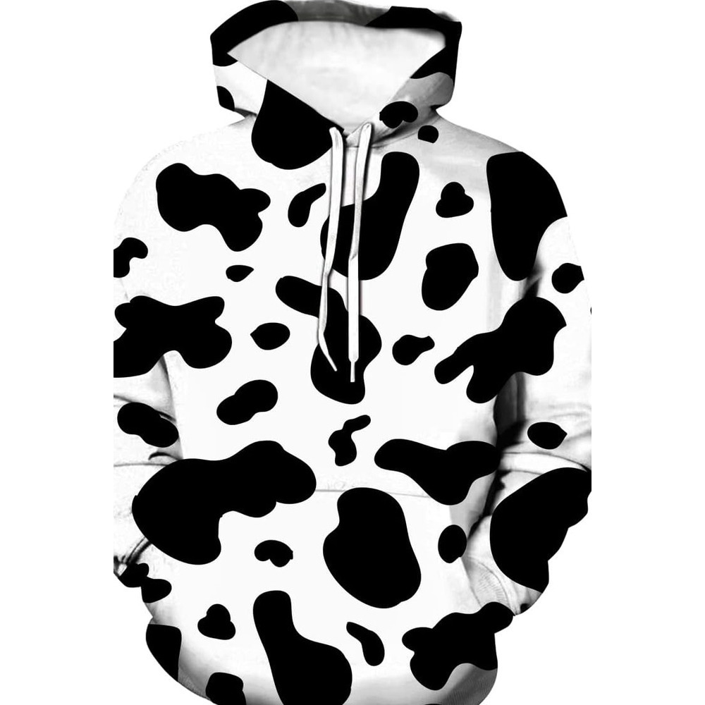 Hoodie for Mens Womens Unisex Novelty Hooded Sweatshirt 3D Cow Print Funny Hoodie Pullover Graphic Hoodies Creative fashion sweatshirt Pullover Long S