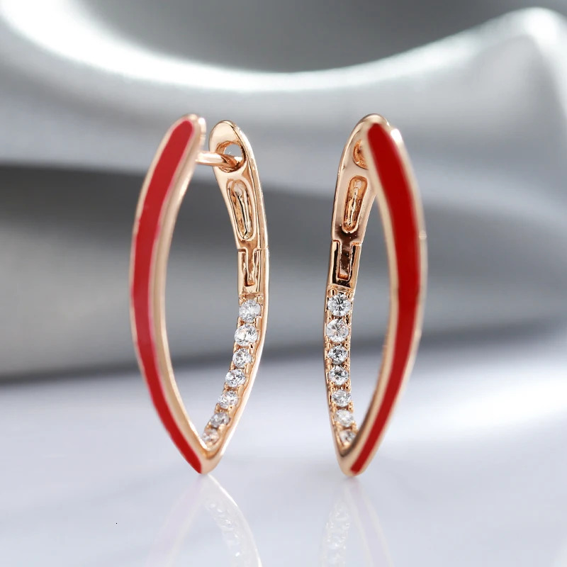 Kinel Fashion 585 Rose Gold Color Red Enamel Drop Earrings For Women Girl Wedding Party Natural Zircon Eardrop Jewelry 241031