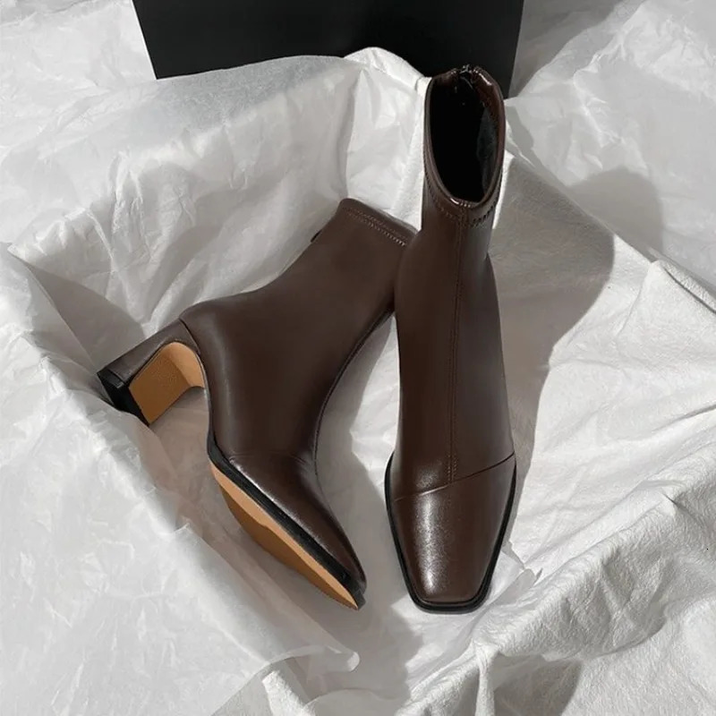 2024 Winter New Fashion Zipper Designer PU Leather Outdoor Casual Dress Womens Party Boots atos 241106