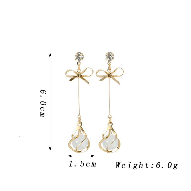 Trendy Metal Frame Dangle Opal Earrings for Women Golden s Bow Knot Drop Wedding Party Long Jewelry Gift 241031
