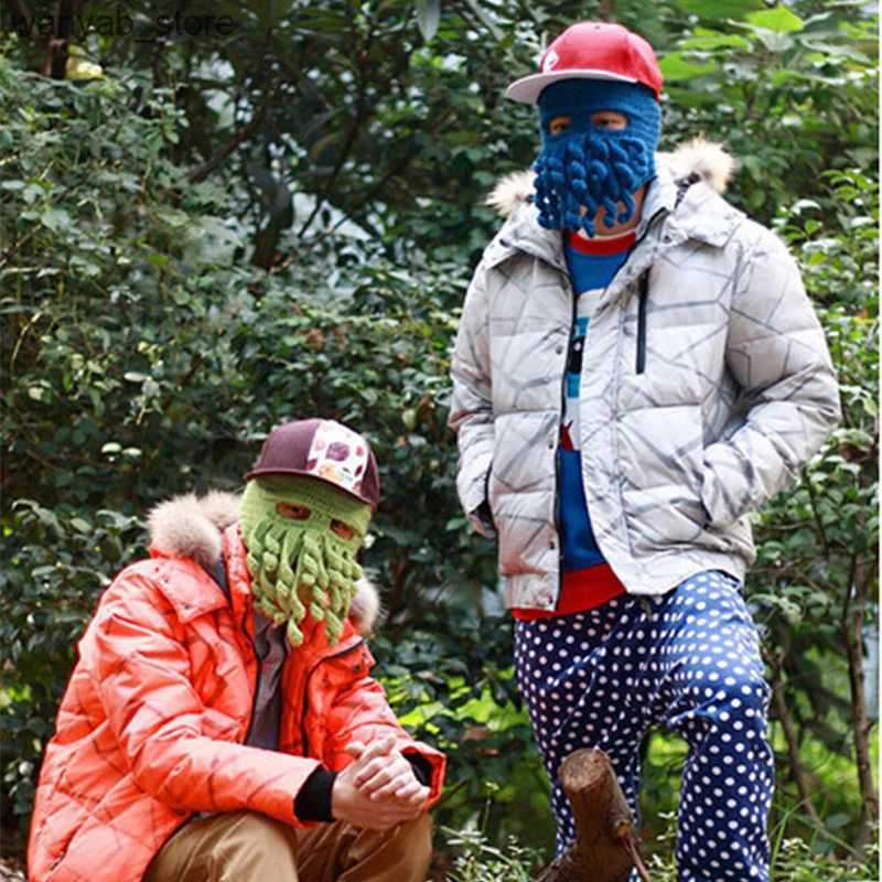 Wide Brim Hats Bucket Hats Novelty Handmade Funny Tentacle Octopus Hat Crochet Cthulhu Beard Beanie Mens Womens Knit Wind Mask Cap Halloween Animal Gi