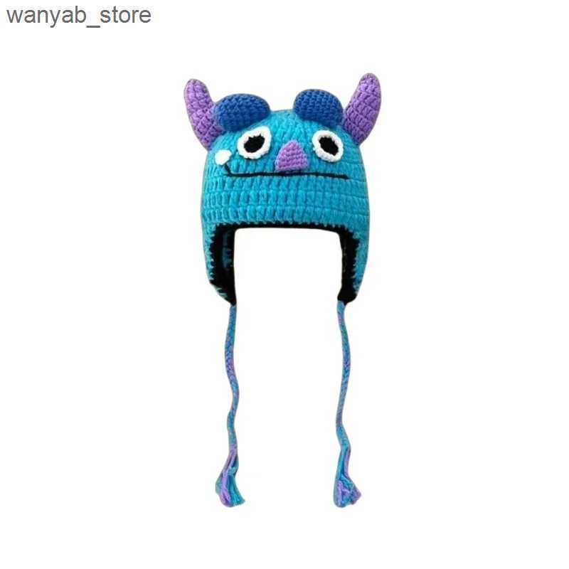 Wide Brim Hats Bucket Hats Funny Cartoon Skullies Beanie Cute Wool Knit Hat Mask Men Women Winter Warm Monster Pullover Christmas Cosplay Costumes Gif