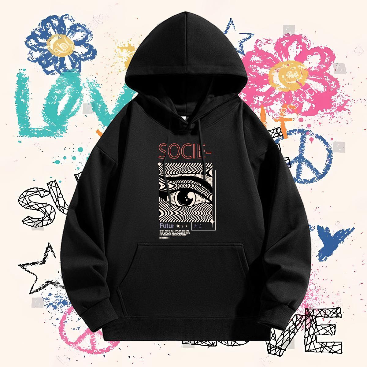 Custom Woman Hoodie Street wear Hip Hop Loose Fit Unisex Hooded Sweatshirt Customized Tech Fleece Clothings Hooded Collar Long Sleeves