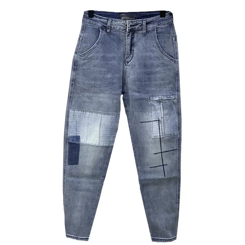 2024 Casual Denim Jeans for Men Clothes Spring and Autumn Wash Patchwork Jeans Korean Style Tapered Leg Pants 241024