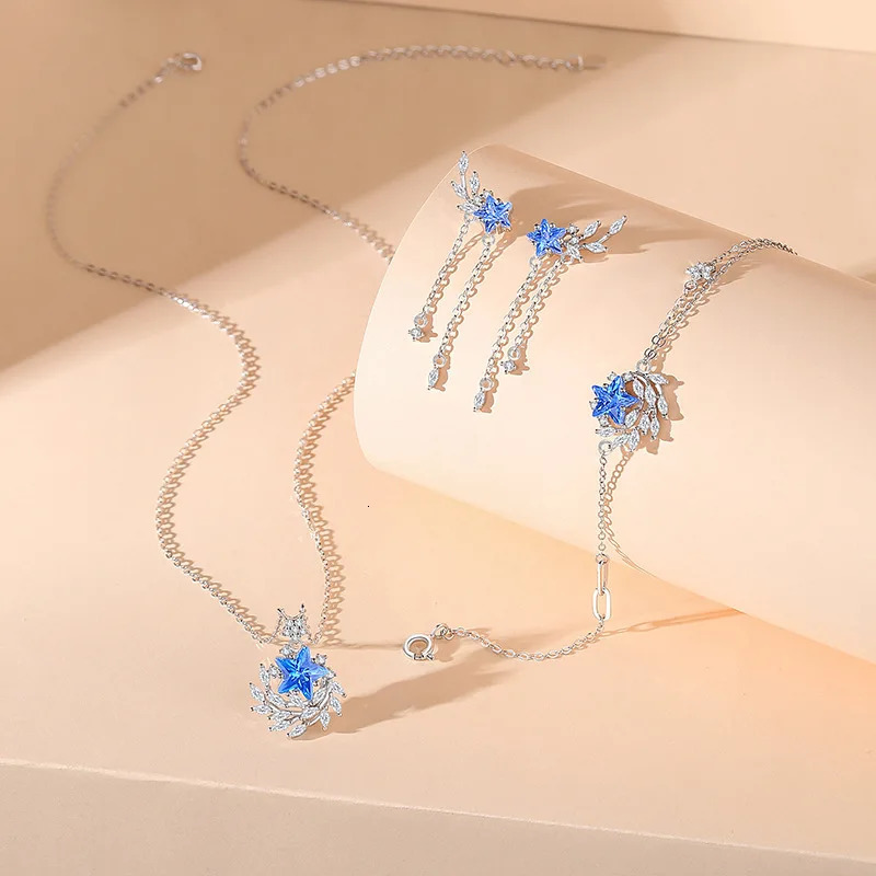 Thaya S925 Pure Silver Womens Earrings Blue Crystal Pendant Earrings Pendant Suitable for Elegant Women Exquisite Jewelry Girls Gift 241031