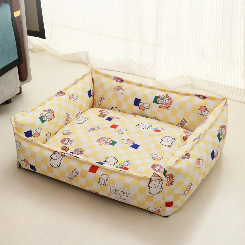 Bed for Dog Cat Pet Square Lattice Kennel Medium Small Sofa Cushion Calming House Supplies Accessories 240328