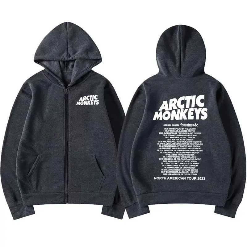 Retro Arctic Monkey American Tour Zipper Hoodie Mens Hip Hop Punk Zipper Sweatshirt Casual Jacket Zipper Hoodie X241031