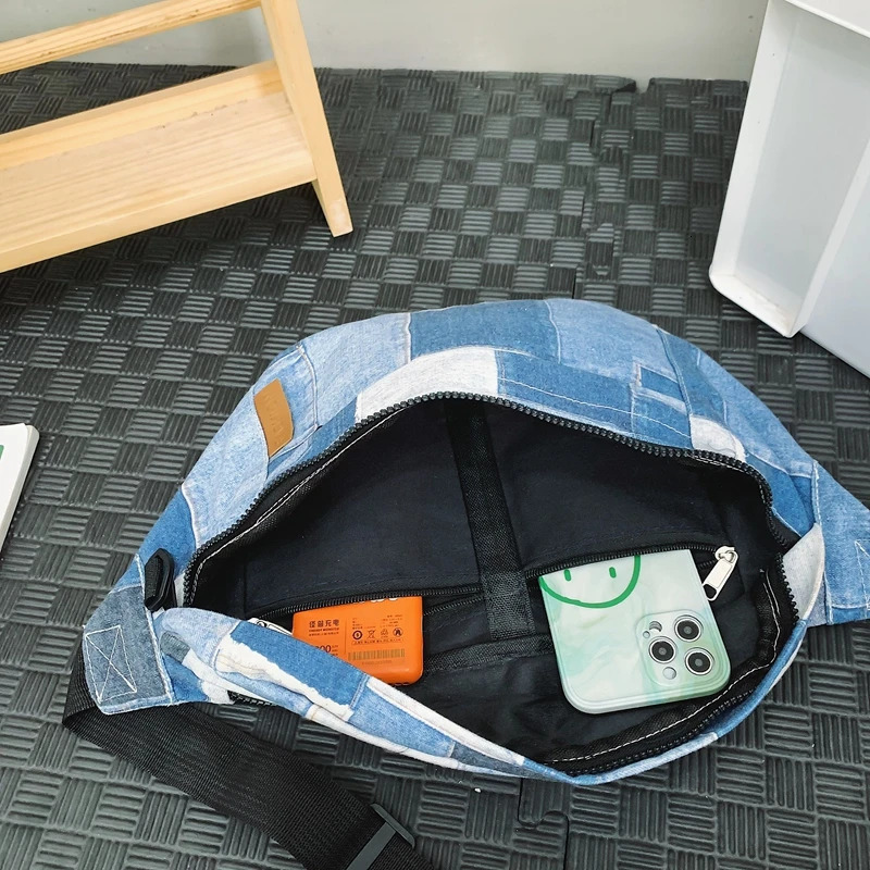 Large Capacity Waist Bag Canvas Fanny Bag Womens Great Plains Denim Multi functional Cross body Chest Bag Banana Waist Bag 241031