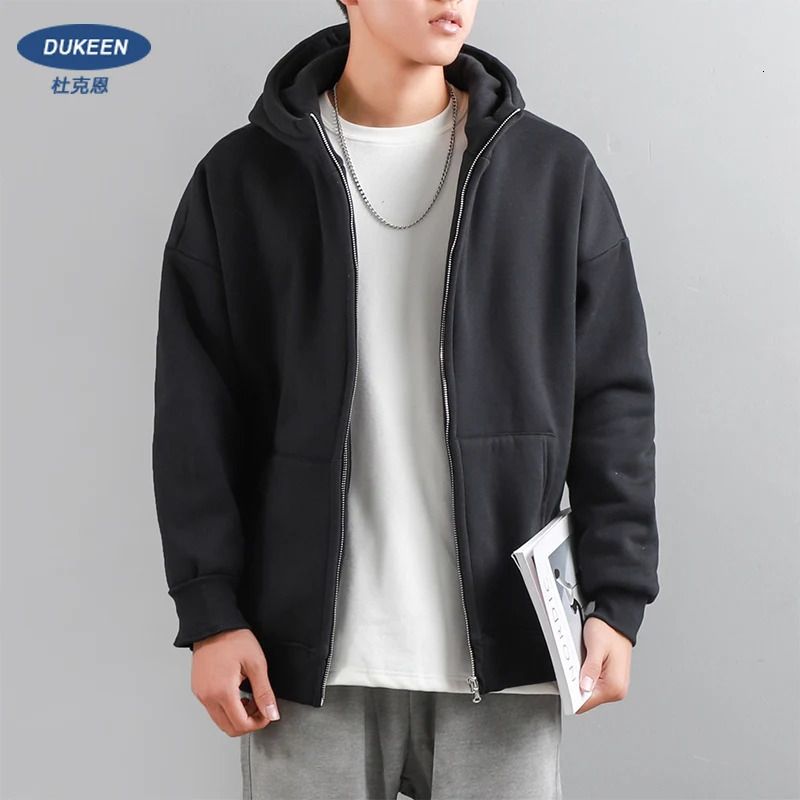 Dukeen Winter Hoodies for Men with Fleece Thicken Warm ZipUp Hooded Shirt Casual Solid Color Woman Clothing White Black Coat 241031