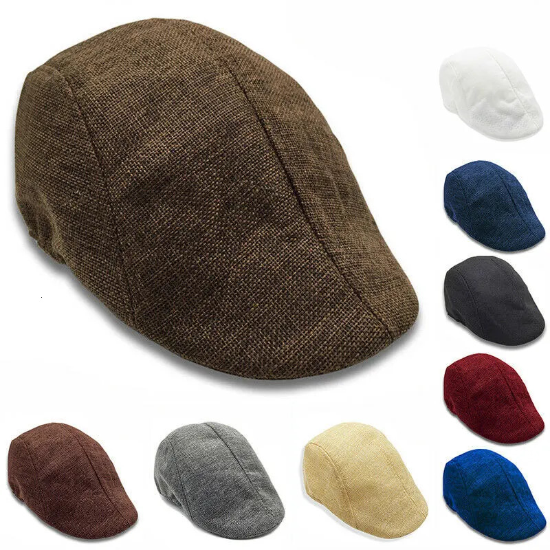 Autumn Beret Caps Men Women Vintage s Boy Cap Cabbie Linen Outdoor Hats Berets Sun Hat Unisex Duckbill 1PC 241031