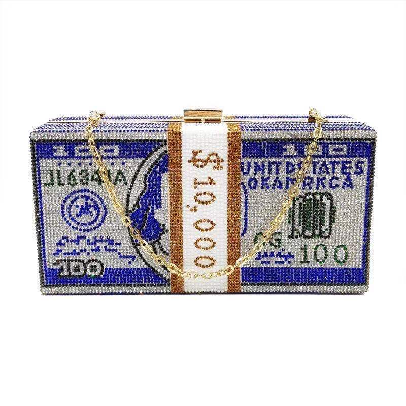 New popular USD high flash slanted hanging square handbag, evening dress, fashionable banquet bag, rhinestone