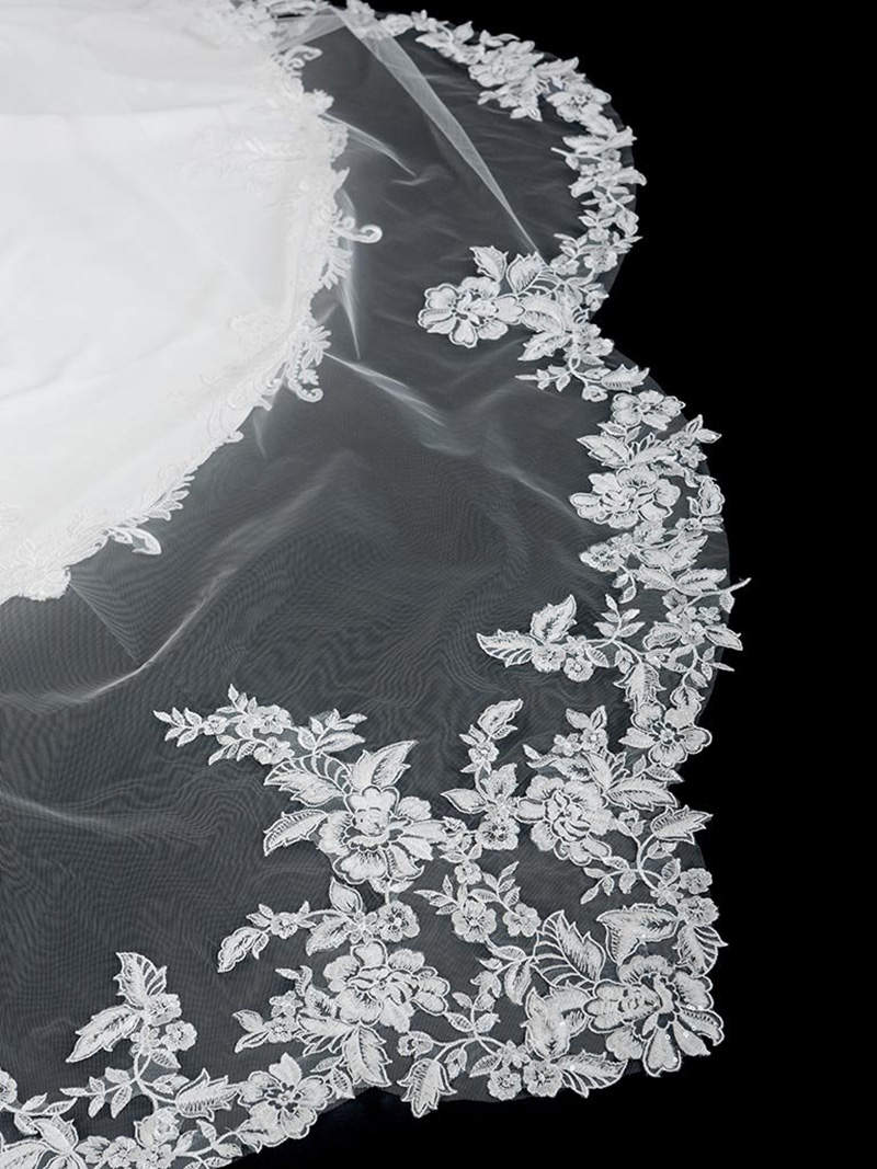 Customized Classic Wedding Veils Appliques Lace One Layer Chapel Length Bride Veil Applique Edge With Comb Bridal Accessories