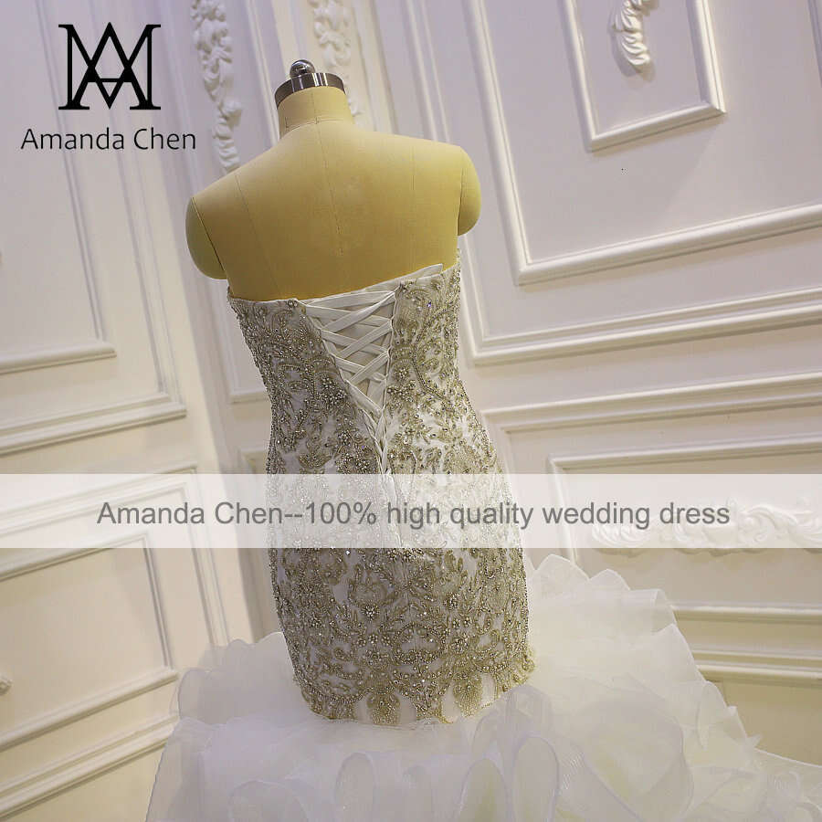 robe blanche Crystal Beading Ruffles Mermaid Strapless Wedding Dress