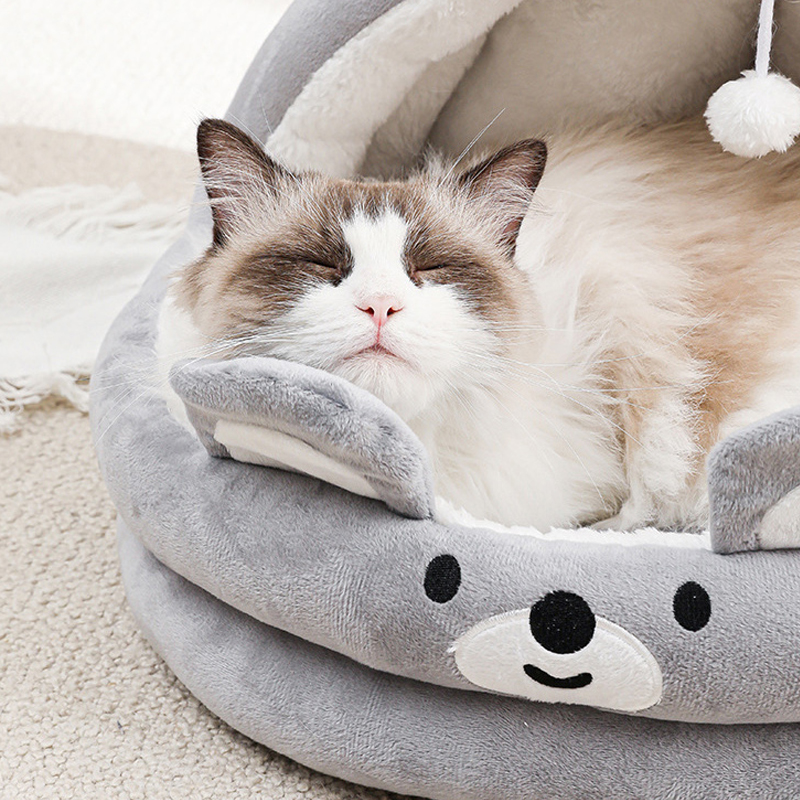 Plush Cute Cartoon Pet Supplies Cat Nest Dog Mat Household Seasonal Semi Closed Pet Bed