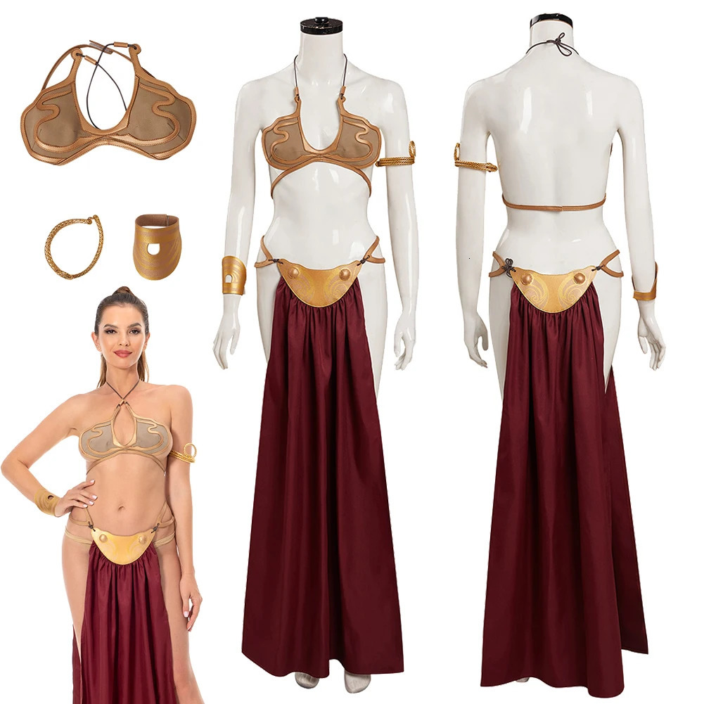 Leia Cosplay Fantasy Sexy Slave Uniform Movie Space Battle Princess Costume Disguise Bikini Set Adult Women Roleplay Outfits 240319