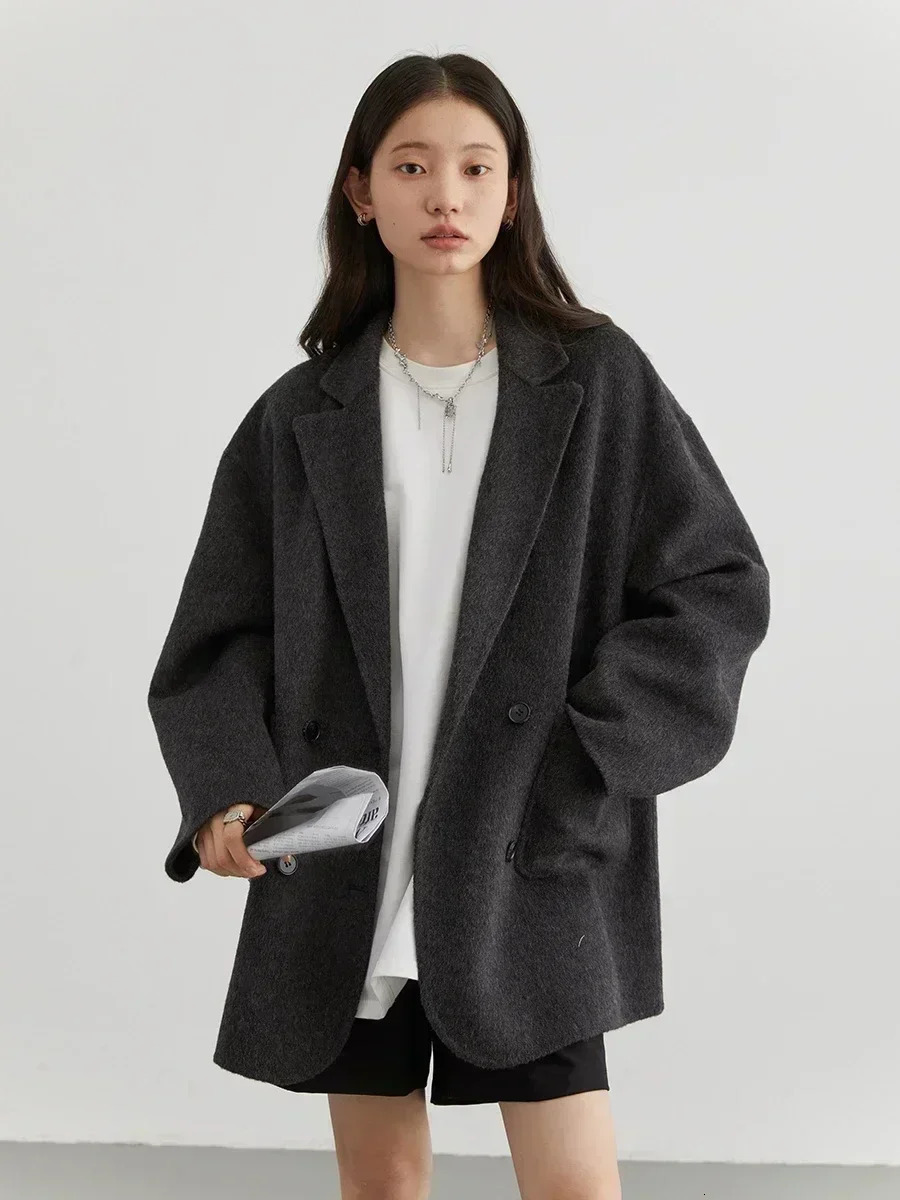 CHIC VEN Womens Woolen Coats Loose Casual Double Breasted Retro Doublesided Jacket Office Lady Outerwear Autumn Winter 2023 241024