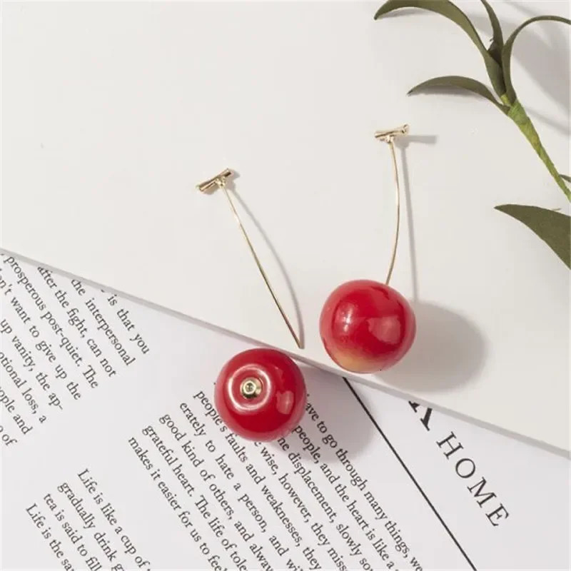LATS Cute Simulation Red Cherry Earrings for Women Girl Sweet Resin Earring Student Fruit Fashion Jewelry Gift 241031