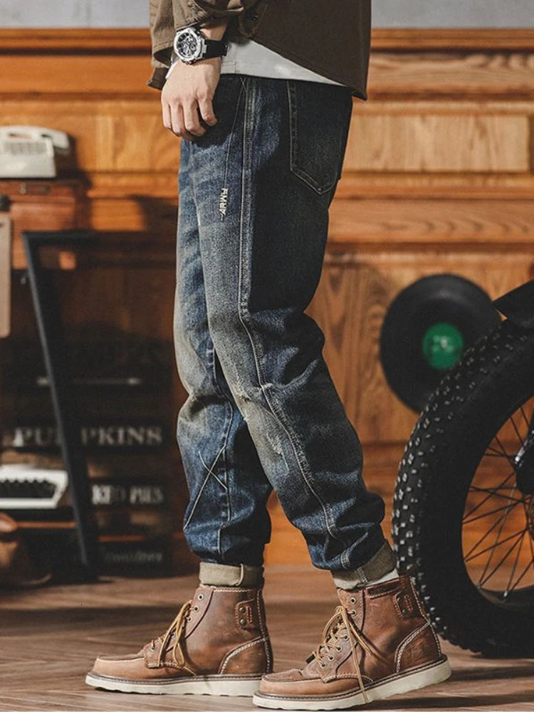 Mens Jeans Motorcycle Trousers Tapered Man Cowboy Pants Stretch Elastic Goth Korean Fashion Summer Denim Aesthetic Style 241024