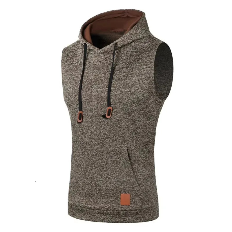 Mens Sleeveless Hooded Sweatshirts Bodybuilding Tank Top Outdoor Breathable Solid Color Gym Vest Sport Streetwear Jacket Coats 241031