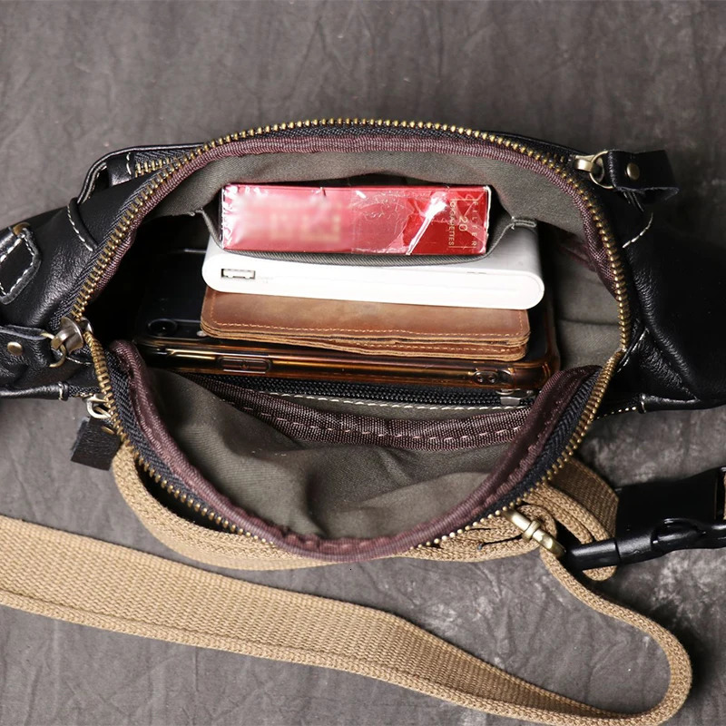 ROOG Stylish Black Genuine Leather Chest Bag | Versatile MultiPocket Casual Waist Great for Travel and Everyday Use 241029