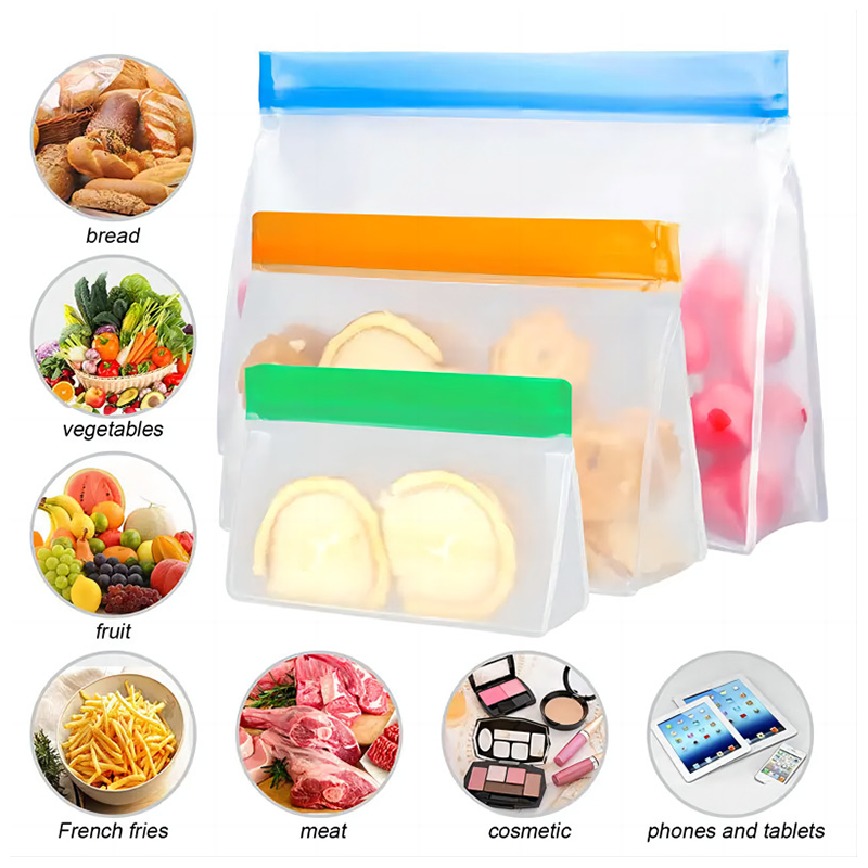 Cross border vertical sealed packaging bag PEVA food storage fresh-keeping bag reusable household thick frozen self sealing bag