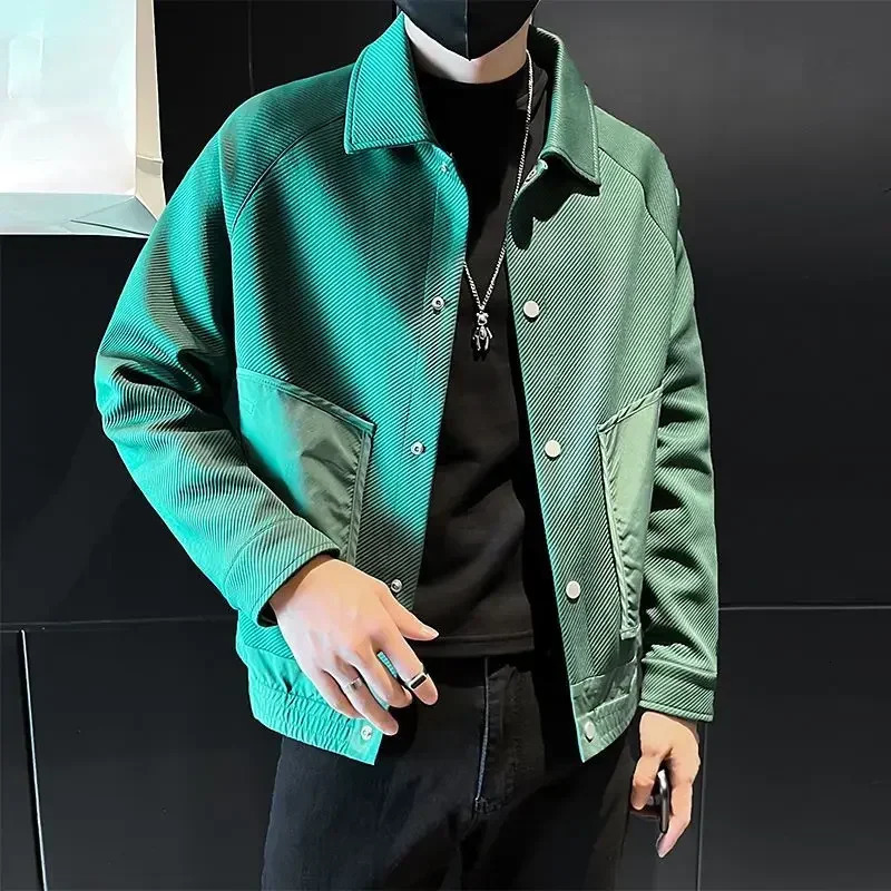 mens jacket solid color slim fashion Y2k retro mens jacket original Harajuku Joker cold 241031