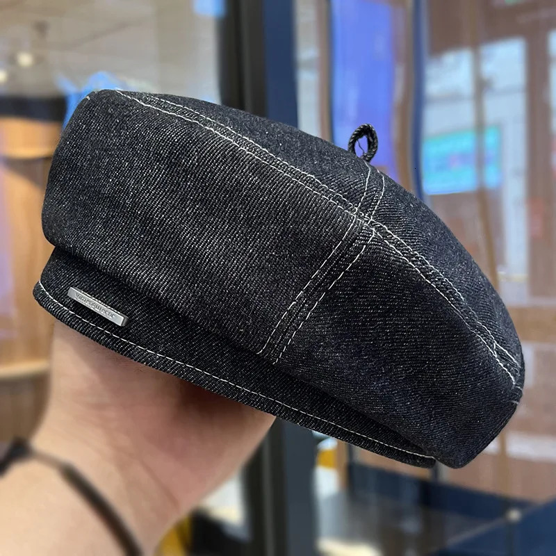 Cowboy Beret Hat Female Spring Autumn Temperament Face Small Big Head Metal Lettering Label Artist Male Outdoor Warm Sports M526 241031