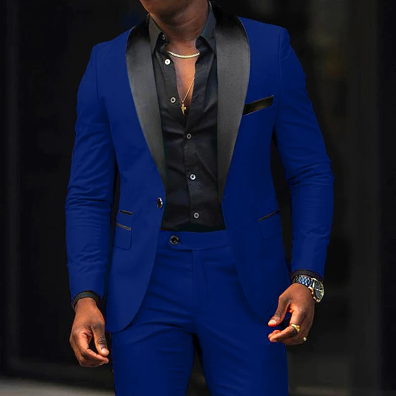 2024 Fashion Men Boutique Business Stretch Fabric Double Slit Solid Color Suit Pants Two Piece Set Dress Blazers Jacket Trousers 241031